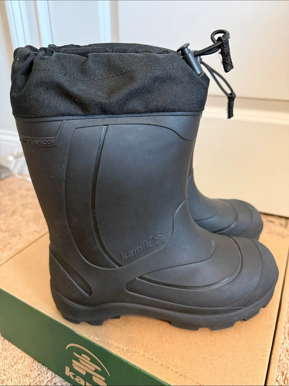 Kamik Black Kids Waterproof Snow Boots with Drawstring Cuff